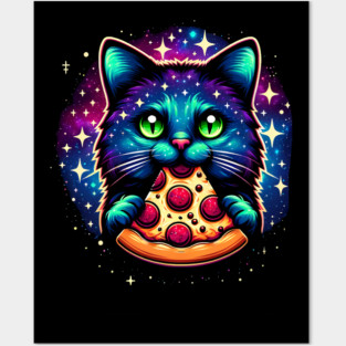 Cat in Space Eating Pizza, Funny Pizza Lover Posters and Art