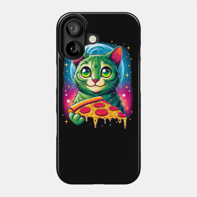 Cat in Space Eating Pizza, Funny Pizza Lover Phone Case by logiamerch