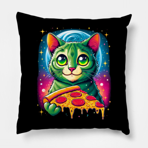 Cat in Space Eating Pizza, Funny Pizza Lover Pillow by logiamerch