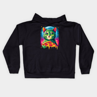 Cat in Space Eating Pizza, Funny Pizza Lover Kids Hoodie