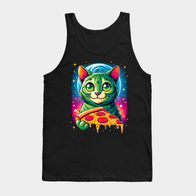 Cat in Space Eating Pizza, Funny Pizza Lover Tank Top by logiamerch