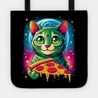 Cat in Space Eating Pizza, Funny Pizza Lover Tote