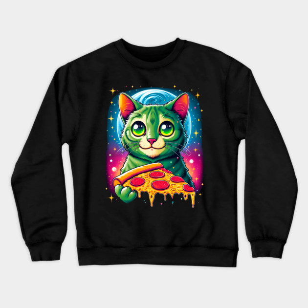 Cat in Space Eating Pizza, Funny Pizza Lover Crewneck Sweatshirt by logiamerch