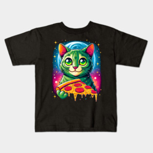 Cat in Space Eating Pizza, Funny Pizza Lover Kids T-Shirt