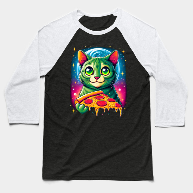 Cat in Space Eating Pizza, Funny Pizza Lover Baseball T-Shirt by logiamerch