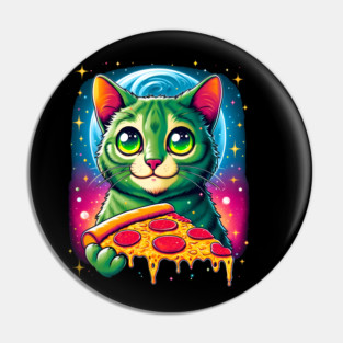 Cat in Space Eating Pizza, Funny Pizza Lover Pin