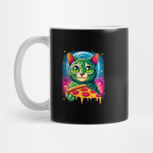 Cat in Space Eating Pizza, Funny Pizza Lover Mug