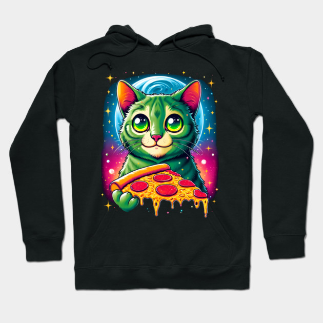 Cat in Space Eating Pizza, Funny Pizza Lover Hoodie by logiamerch
