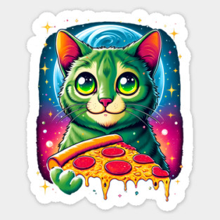Cat in Space Eating Pizza, Funny Pizza Lover Sticker