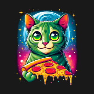 Cat in Space Eating Pizza, Funny Pizza Lover T-Shirt