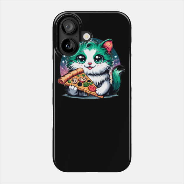 Cat in Space Eating Pizza, Funny Pizza Lover Phone Case by logiamerch