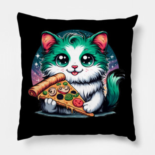 Cat in Space Eating Pizza, Funny Pizza Lover Pillow