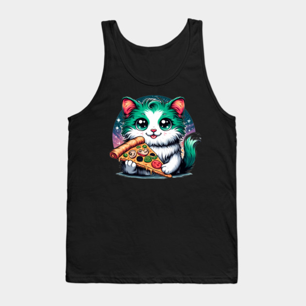 Cat in Space Eating Pizza, Funny Pizza Lover Tank Top by logiamerch