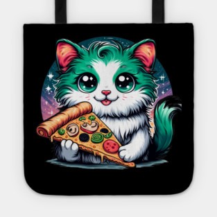 Cat in Space Eating Pizza, Funny Pizza Lover Tote