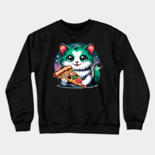 Cat in Space Eating Pizza, Funny Pizza Lover Crewneck Sweatshirt