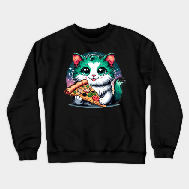 Cat in Space Eating Pizza, Funny Pizza Lover Crewneck Sweatshirt by logiamerch