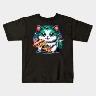 Cat in Space Eating Pizza, Funny Pizza Lover Kids T-Shirt