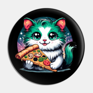 Cat in Space Eating Pizza, Funny Pizza Lover Pin
