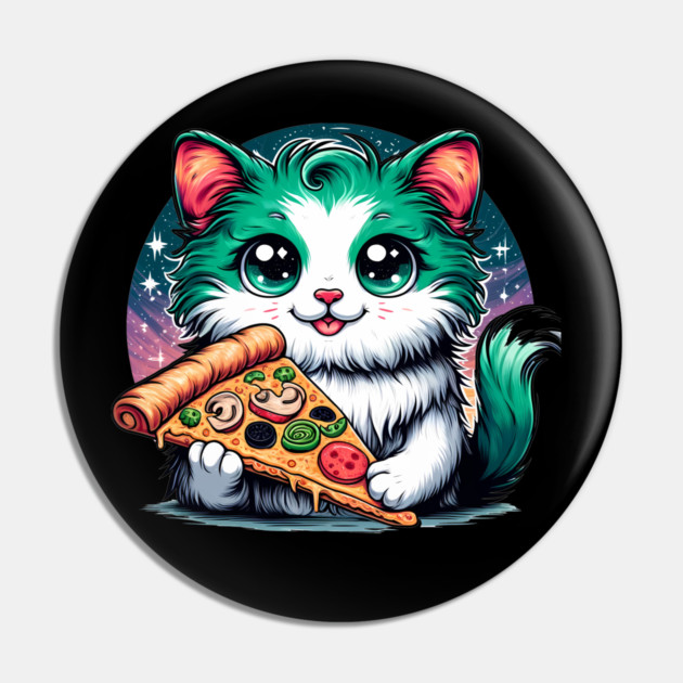 Cat in Space Eating Pizza, Funny Pizza Lover Pin by logiamerch