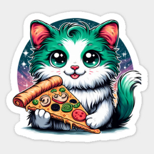 Cat in Space Eating Pizza, Funny Pizza Lover Sticker