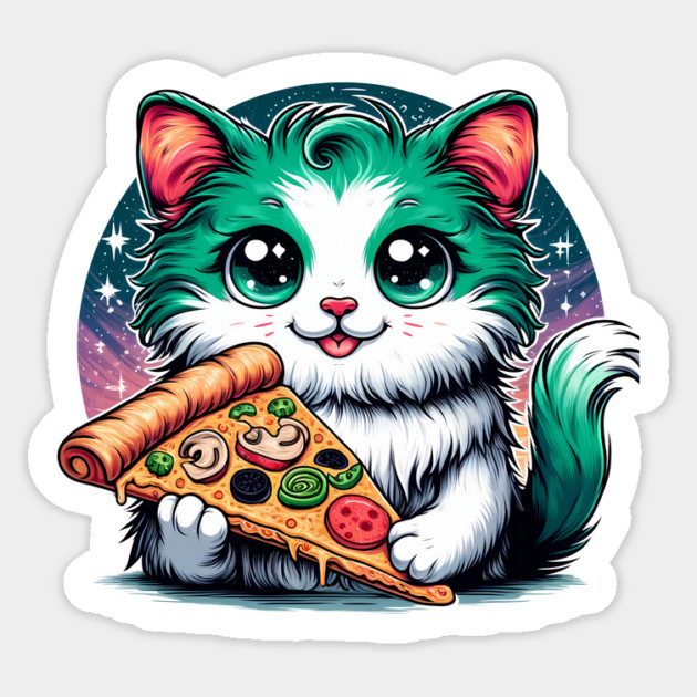 Cat in Space Eating Pizza, Funny Pizza Lover Sticker by logiamerch