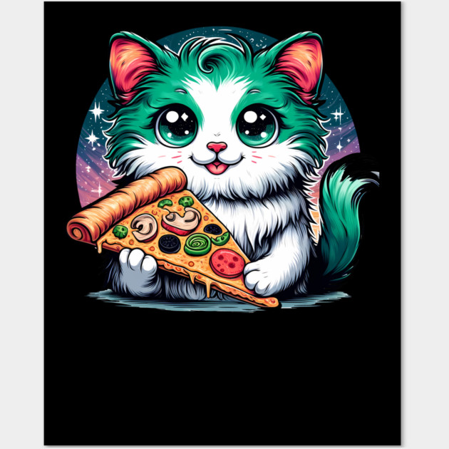 Cat in Space Eating Pizza, Funny Pizza Lover Wall Art by logiamerch