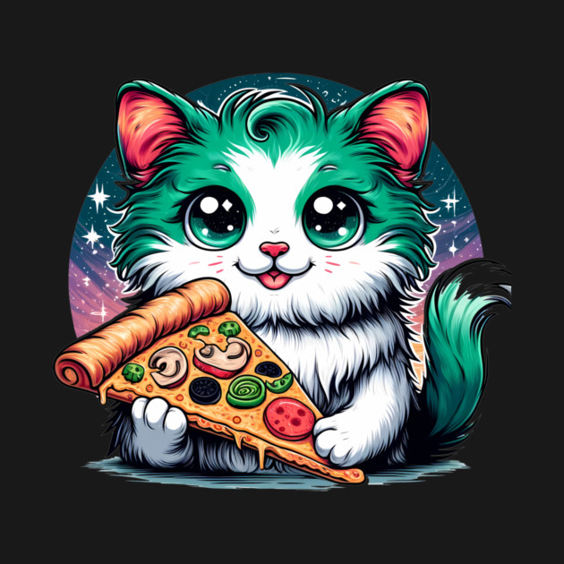 Cat in Space Eating Pizza, Funny Pizza Lover by logiamerch