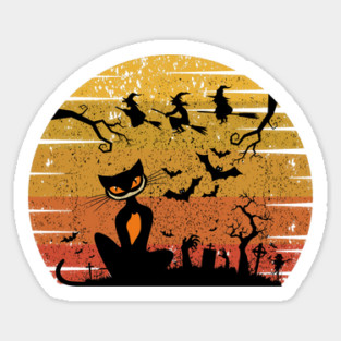 Vintage Scary Halloween Black Cat Sticker