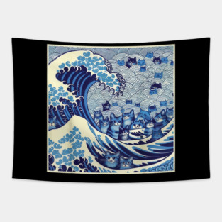 Blue Cats Wave For Kamala Funny Cat Lady Tapestry
