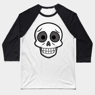 💀 Worried Little Skull – Cute Cartoon Skeleton Face Design Baseball T-Shirt