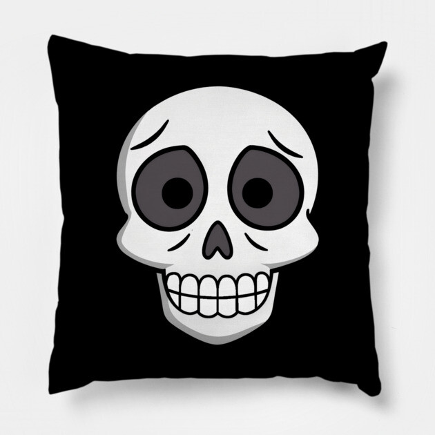 💀 Worried Little Skull – Cute Cartoon Skeleton Face Design Pillow by DonWillisJrArt