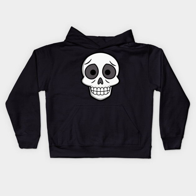 💀 Worried Little Skull – Cute Cartoon Skeleton Face Design Kids Hoodie by DonWillisJrArt