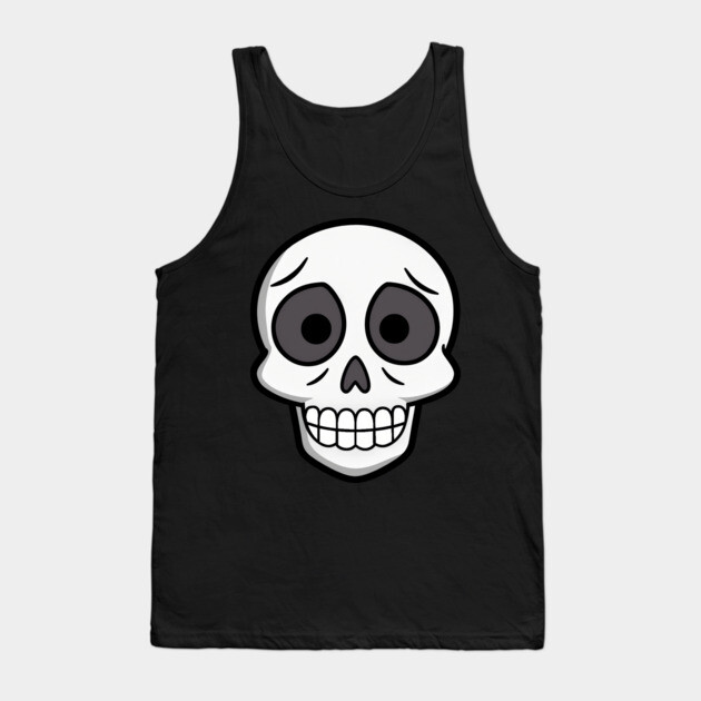 💀 Worried Little Skull – Cute Cartoon Skeleton Face Design Tank Top by DonWillisJrArt
