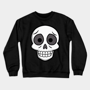 💀 Worried Little Skull – Cute Cartoon Skeleton Face Design Crewneck Sweatshirt