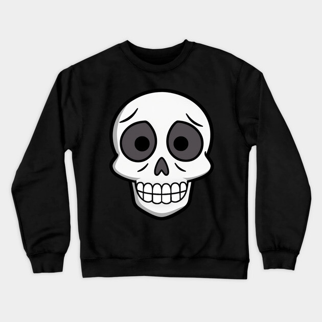 💀 Worried Little Skull – Cute Cartoon Skeleton Face Design Crewneck Sweatshirt by DonWillisJrArt