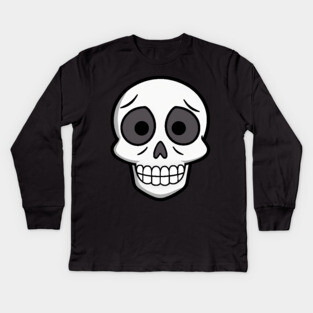 💀 Worried Little Skull – Cute Cartoon Skeleton Face Design Kids Long Sleeve T-Shirt