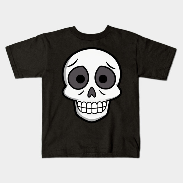 💀 Worried Little Skull – Cute Cartoon Skeleton Face Design Kids T-Shirt by DonWillisJrArt