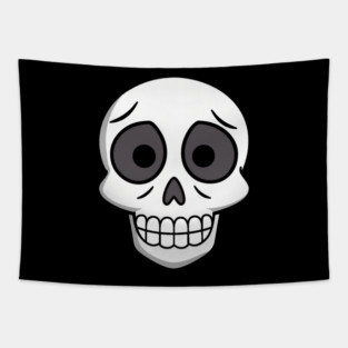 💀 Worried Little Skull – Cute Cartoon Skeleton Face Design Tapestry