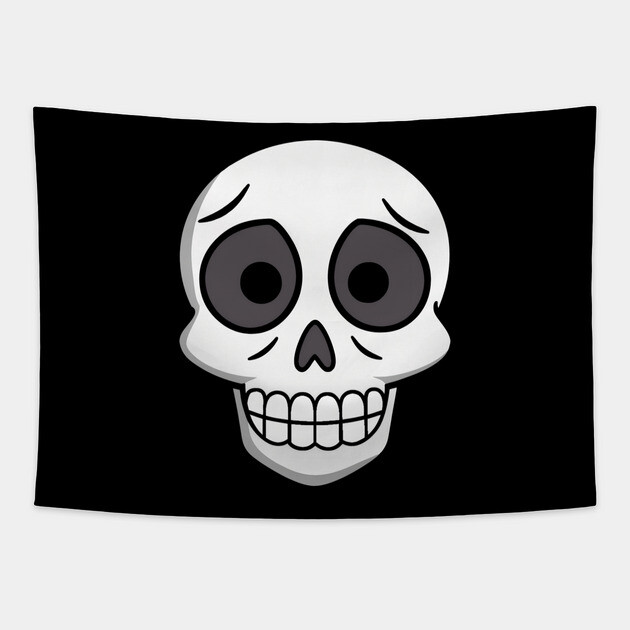 💀 Worried Little Skull – Cute Cartoon Skeleton Face Design Tapestry by DonWillisJrArt