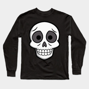 💀 Worried Little Skull – Cute Cartoon Skeleton Face Design Long Sleeve T-Shirt