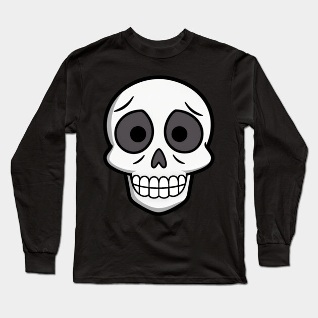 💀 Worried Little Skull – Cute Cartoon Skeleton Face Design Long Sleeve T-Shirt by DonWillisJrArt