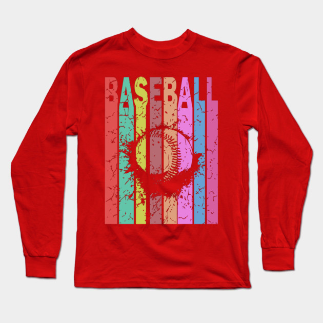 Baseball - Retro Graphic Design - Typographic Art Long Sleeve T-Shirt by TuncGK
