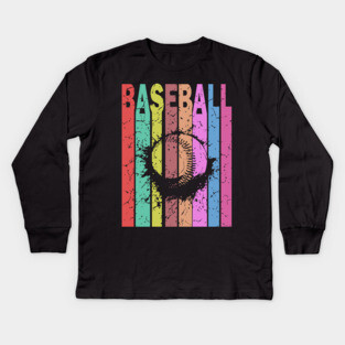 Baseball - Retro Graphic Design - Typographic Art Kids Long Sleeve T-Shirt