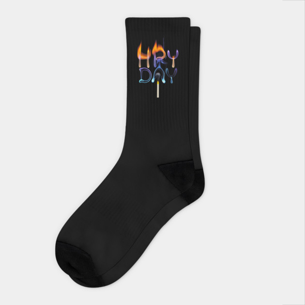 Matchstick with a Flame that Creatively Transforms into the Words “HAPPY DAY' Socks by animegirlnft
