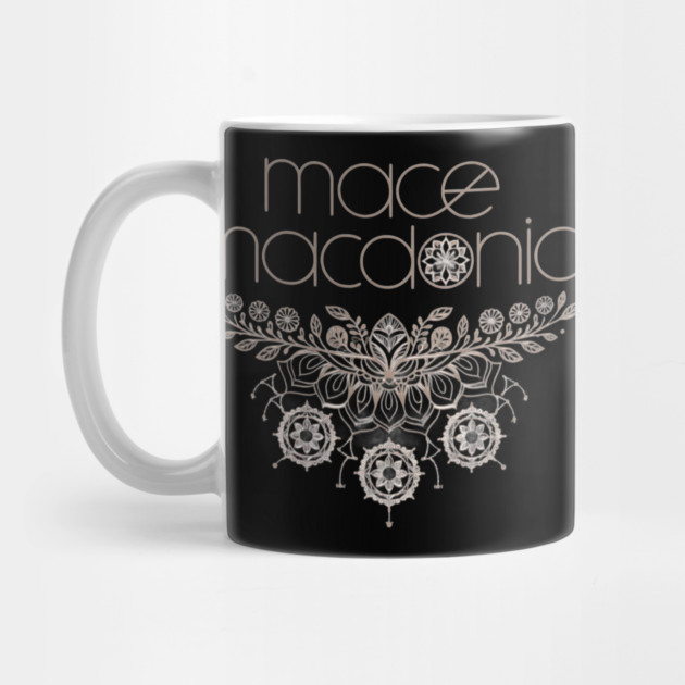 Macedonia a Stylized Font, Positioned Above and Below a Symmetrical Floral Pattern with Various Flowers and Leaves by animegirlnft