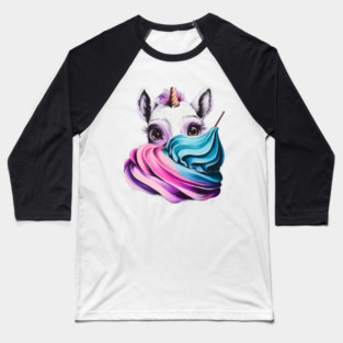 Colorful Illustration of a Unicorn with a Swirling Mane Baseball T-Shirt