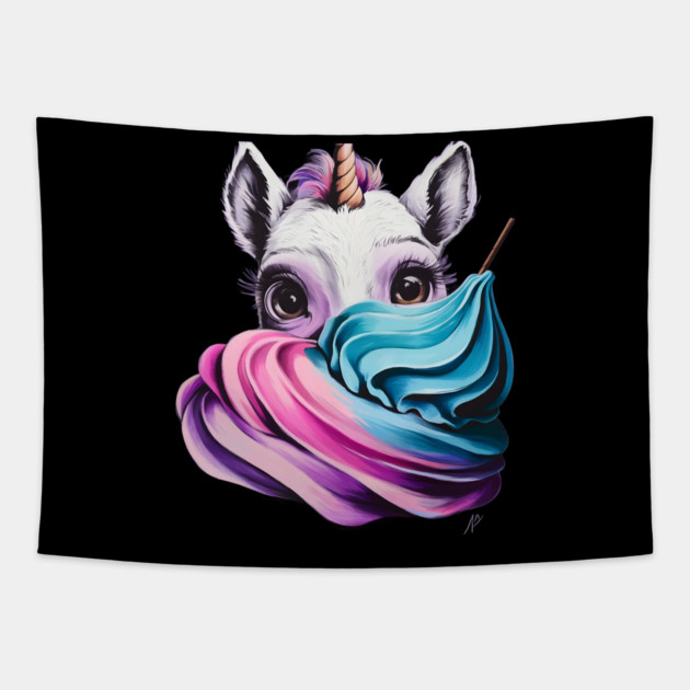 Colorful Illustration of a Unicorn with a Swirling Mane Tapestry by animegirlnft