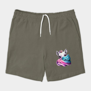 Colorful Illustration of a Unicorn with a Swirling Mane Shorts