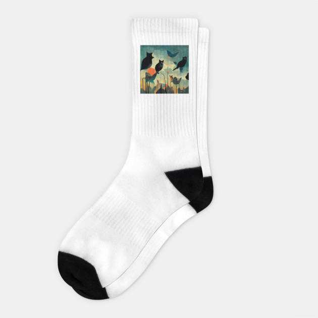 Cats and birds look at each other. Socks by SR8891
