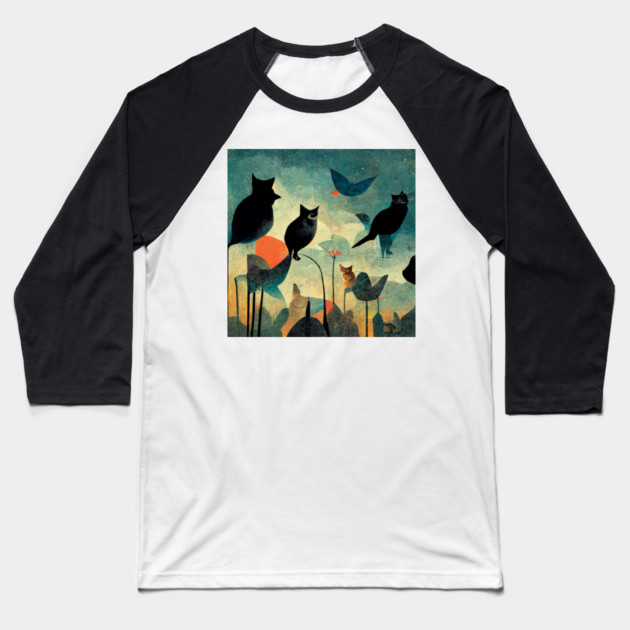 Cats and birds look at each other. Baseball T-Shirt by SR8891